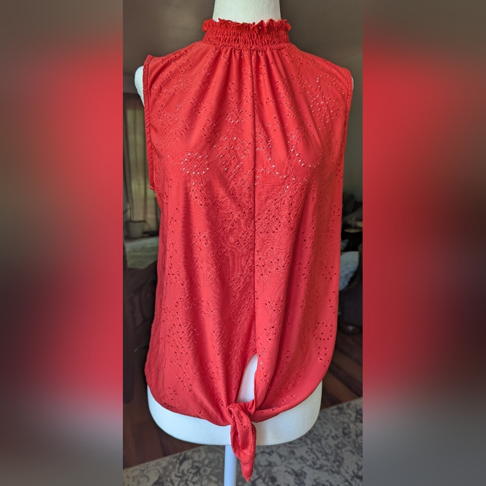 W5 Coral Eyelet Sleeveless Blouse